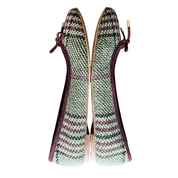 Burberry Women’s Houndstooth Check Bow Ballet Flats Purple Green Round Toe Shoes - Picture 13 of 15